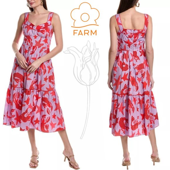 Farm Rio Lobster Sky Midi Dress